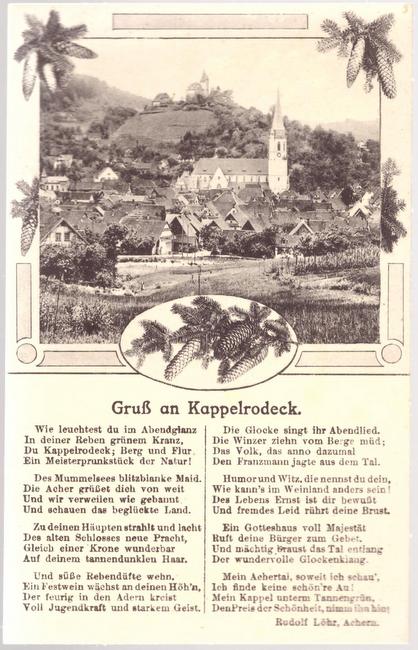   Ansichtskarte Gruß aus Kappelrodeck (Spruchkarte mit Gedicht v. Rudolf Löhr, Achern) 