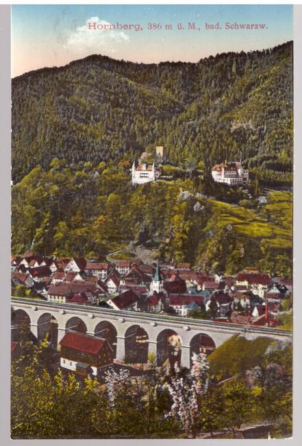   Ansichtskarte Hornberg bad. Schwarzwald Ortsansicht Eisenbahnbrücke 