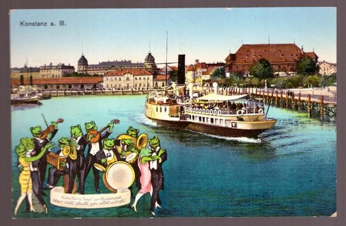   6 Ansichtskarten Konstanz am Bodensee (Dampfer, Frischkapelle, Frösche) 