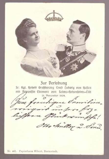   Ansichtskarte AK Zur Verlobung Sr. kgl. Hoheit Großherzog Ernst Ludwig von Hessen mit Prinzessin Eleonore von Solms-Hohensolms-Lich 21. November 1904 