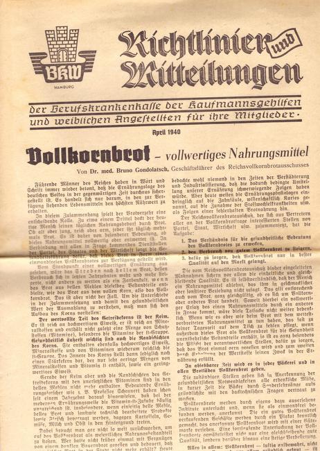 BKW Hamburg  Richtlinien und Mitteilungen der Berufskrankenkasse der Kaufmannsgehilfen u. weiblichen Angestellten... (April 1940) 