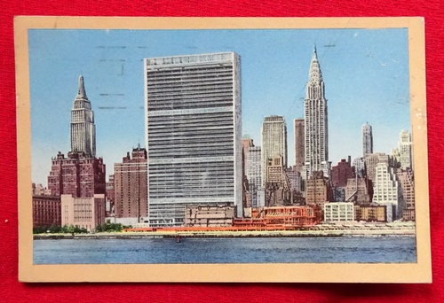   Ansichtskarte United Nations Headquarters and Midtown Manhattan Skyline New York City (geschrieben v. einem Herbert an Dr. Gabriele Wülker (s. Beschreibung unten) 