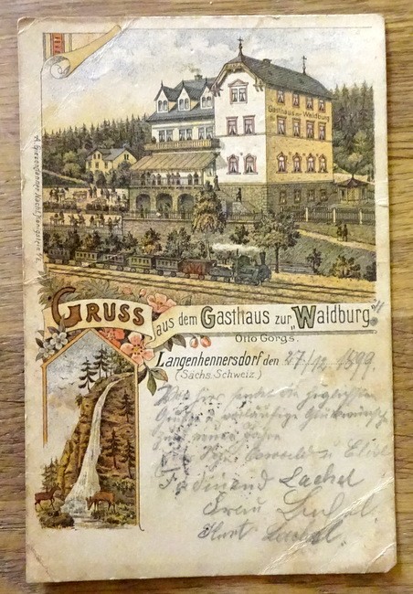   Ansichtskarte AK Langenhennersdorf (Sächsische Schweiz). Gruß aus dem Gasthaus zur "Waldburg" 