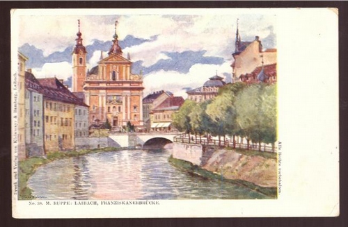   Ansichtskarte AK Künstlerkarte Laibach, Franziskanerbrücke v. M. Ruppe 