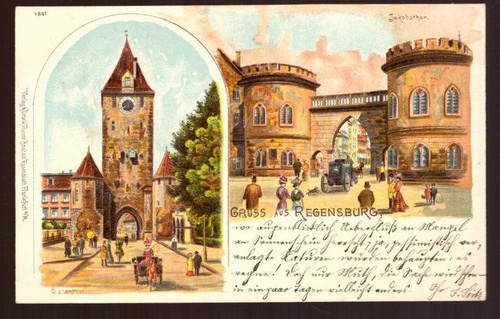   Ansichtskarte AK Regensburg. Jakobsthor, Ostenthor (Litho, 2 Motive) 