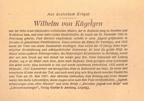 Mensching, Wilhelm (Bückeburg, Freundschaftsheim) und Walter Heide  Wilhelm von Kügelgen (a.d. Reihe: "Aus deutschem Erbgut") 
