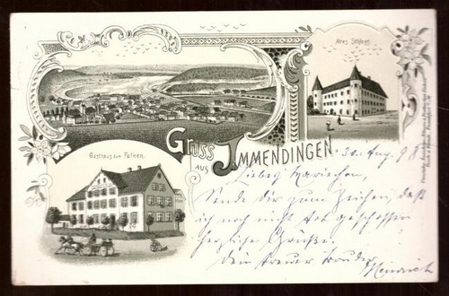   Ansichtskarte AK Gruss aus Immendingen (3 Motive) (Litho. Gasthaus zum Falken, Altes Schloss, Totalansicht) 