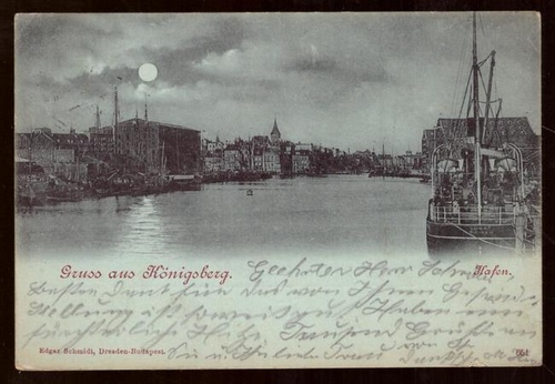   Ansichtskarte AK Gruss aus Königsberg. Vollmond und Hafen 
