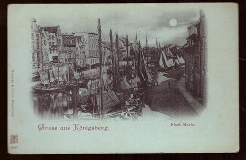   Ansichtskarte AK Gruss aus Königsberg. Fisch-Markt bei Vollmond 