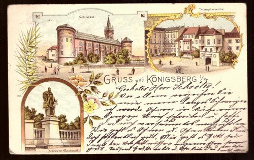   Ansichtskarte AK Gruss aus Königsberg. Schloss, Hauptwache, Albrecht-Denkmal (3 Motive. Litho) 