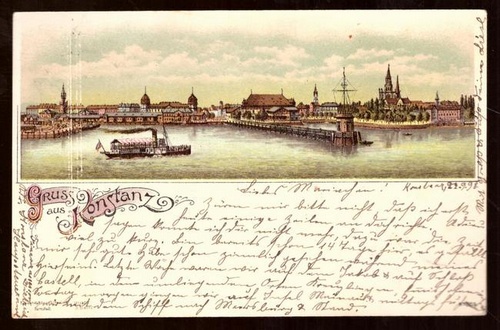   Ansichtskarte AK Gruss aus Konstanz. Hafen (Litho) 