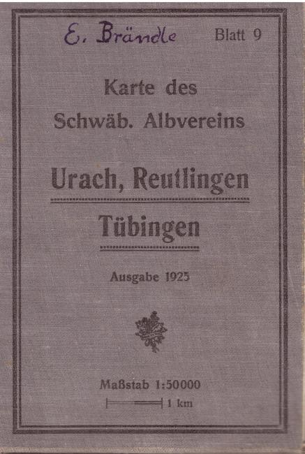 ohne Autor  Karte des Schwäbischen Albvereins Blatt 9 (Urach, Reutlingen, Tübingen. Ausgabe 1925. Maßstab 1:50.000) 
