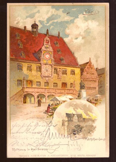   Ansichtskarte Ak Heilbronn. Rathaus und Käthchenhaus (Litho) 