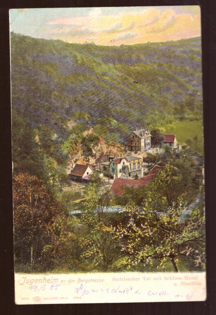   Ansichtskarte AK Jugenheim an der Bergstrasse. Stettbacher Tal mit Schloss-Hotel und Ölmühle 
