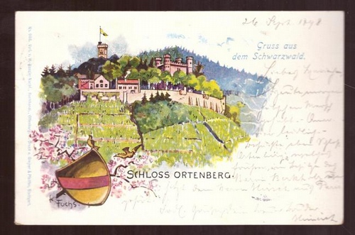   Ansichtskarte AK Schloss Ortenberg. Gruss aus dem Schwarzwald (Litho. Künstlerkarte v. K. Fuchs) 