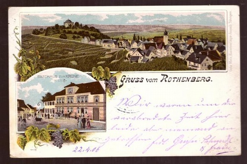   Ansichtskarte AK Gruss vom Rothenberg (heute Rotenberg). Litho 2 Motive (Gesamtansicht; Gasthaus zur Krone, H. Luz) 
