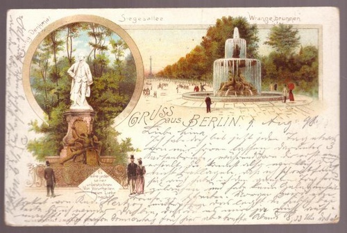   Ansichtskarte AK Gruss aus Berlin. Litho (Siegesallee, Wrangelbrunnen, Lessing-Denkmal) 