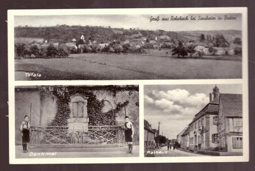   Ansichtskarte AK Gruß aus Rohrbach bei Sinsheim in Baden (Totale, Denkmal, Rathaus) 