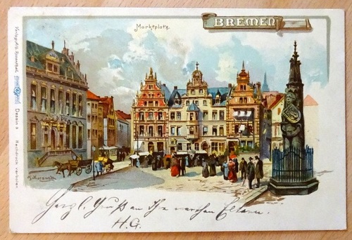   Ansichtskarte AK Bremen. Marktplatz (Künstler-Ak. Farblitho v. P. Korowski) 