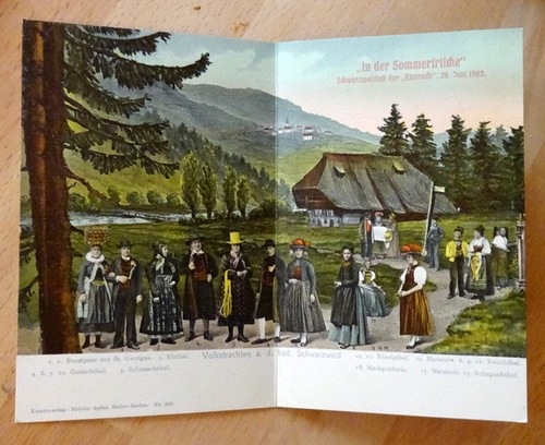   Ansichtskarte AK Doppelkarte (zum Aufklappen). "In der Sommerfrische" (Schwarzwaldfest der "Eintracht", 28. Juni 1903. Volkstrachten a.d. bad. Schwarzwald. Farblitho) 