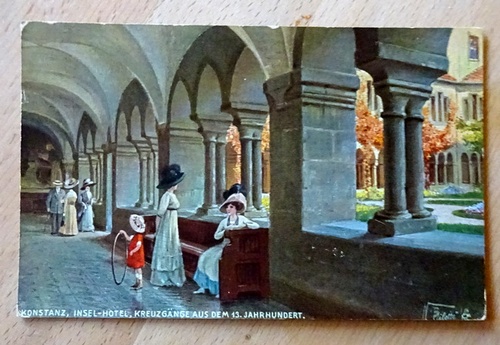   Ansichtskarte AK Konstanz. Insel-Hotel. Kreuzgänge aus dem 13. Jahrhundert (Werbekarte / Künstlerkarte des Hotels umseitig mit Anmerkungen zum Hotel) 