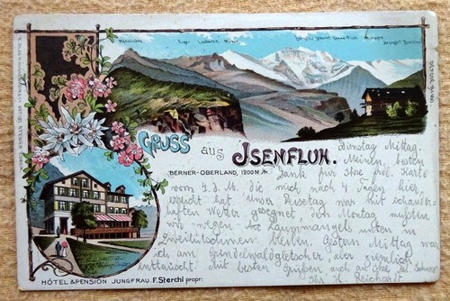   Ansichtskarte AK Gruss aus Isenfluh. Hotel-Pension Jungfrau (Farblitho) 