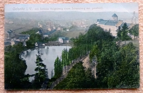   Ansichtskarte AK Oelsnitz i.V. mit Schloss Voigtsberg (vom Schanzberg aus gesehen) 