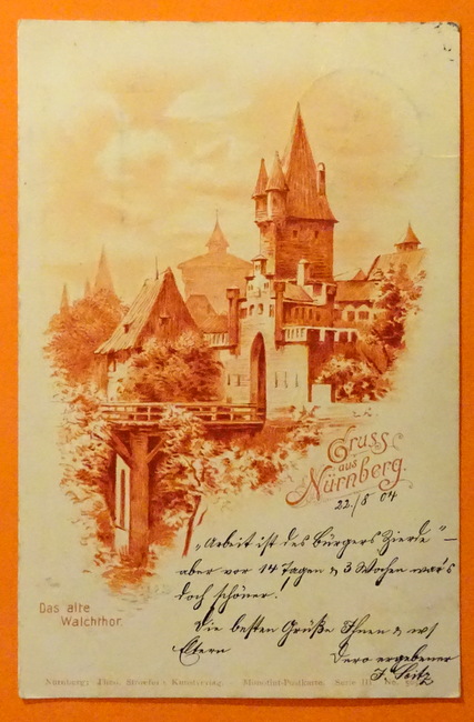   Ansichtskarte AK Gruss aus Nürnberg. Das alte Walchthor (Monotint-Postkarte) 