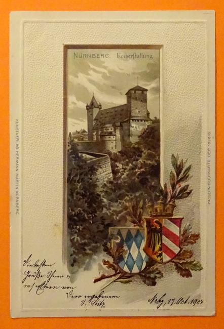   Ansichtskarte AK Nürnberg. Kaiserstallung (Prägedruck mit Wappen) 