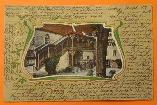   Ansichtskarte AK Nürnberg. Schlosshof (Jugendstil-Rahmen) 