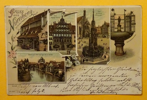   Ansichtskarte AK Nürnberg. (5 Motive) (Farblitho. Bratwurstglöcklein, heilige Geist Spital, Peller-Haus, schöne Brunnen, Gänsemännchen) 
