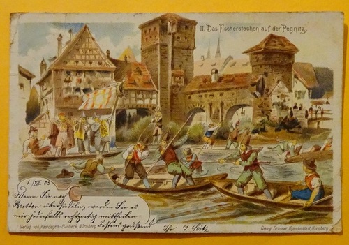   Ansichtskarte AK Nürnberg: II. Das Fischerstechen auf der Pegnitz (Farblitho) 