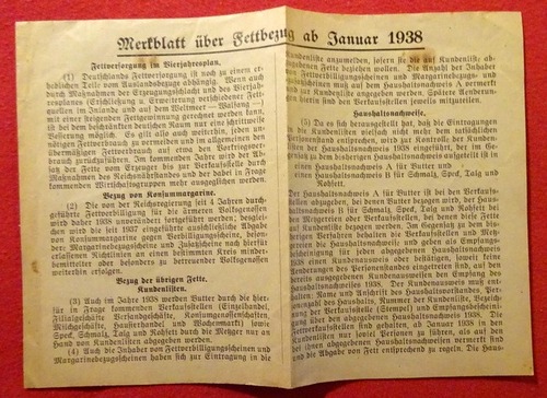   Merkblatt über Fettbezug ab Januar 1938 