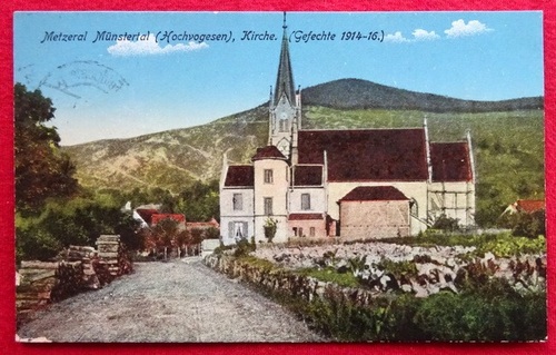   Ansichtskarte AK Metzeral (Münstertal. Hochvogesen) Kirche (Gefechte 1914-1916) (Feldpost) 