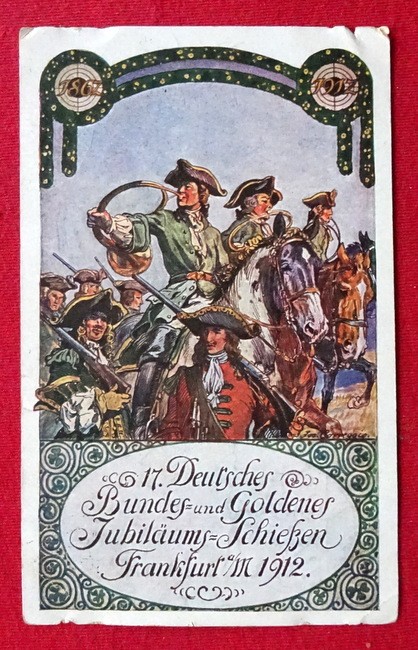   Ansichtskarte AK Frankfurt. 17. Deutsches Bundes- und Goldenes Jubiläums-Schießen 1912 (Farblitho. Künstlerkarte nach Josef Correggio) 