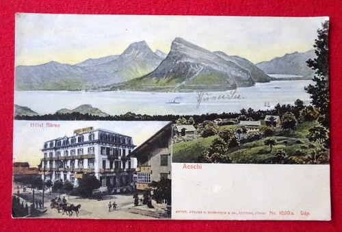   Ansichtskarte AK Aeschi. Hotel Bären und Panorama (Farblitho) 