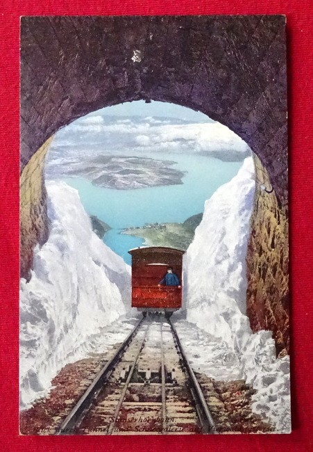   Ansichtskarte AK Stanserhornbahn. Blick durch Tunnel und Schneegalerie auf Vierwaldstättersee 