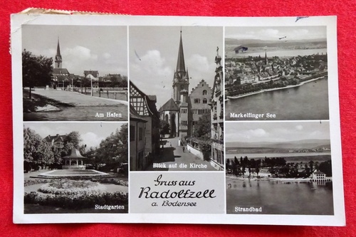   Ansichtskarte AK Gruss aus Radolfzell. 5 Motive (Am Hafen, Stadtgarten, Blick auf die Kirche, Markelfinger See, Strandbad) 