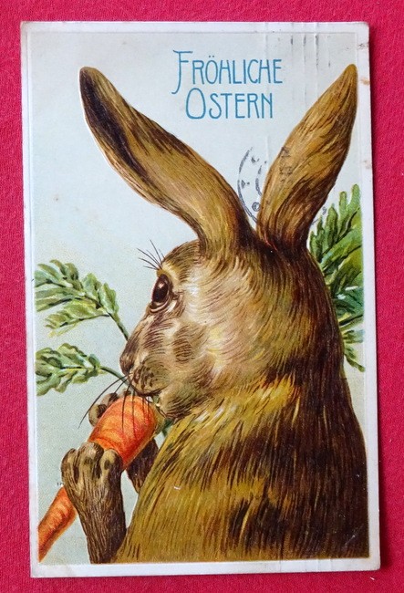   Ansichtskarte AK Fröhliche Ostern (Prägekarte Hase mit Karotte) 