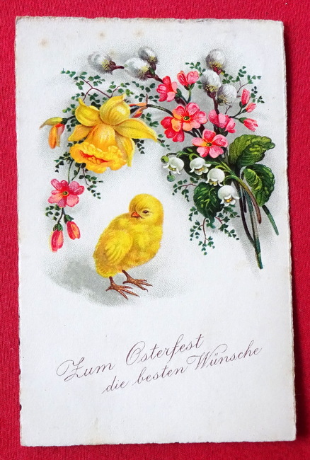   Ansichtskarte AK Zum Osterfest die besten Wünsche (Farblitho Küken mit herrlcihem Blumenschmuck) 