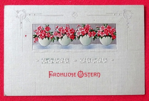   Ansichtskarte AK Fröhliche Ostern (Prägekarte. Jugendstil mit Blumen, tolle Typografie) 