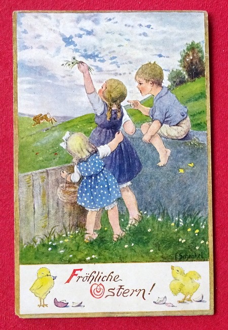   Ansichtskarte AK Fröhliche Ostern (Künstlerkarte Franziska Schenkel) 