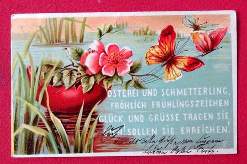   Ansichtskarte AK Osterei und Schmetterling.... (Farblitho mit Spruch) 