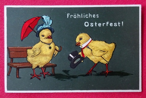   Ansichtskarte AK Fröhliches Osterfest (Küken mit Zylinder macht seine Aufwartung) 