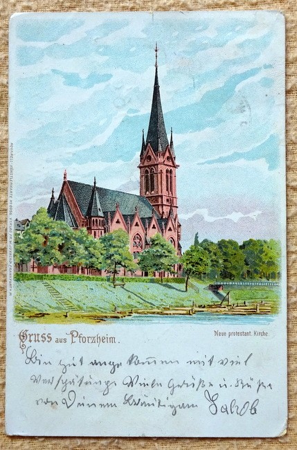   Ansichtskarte AK Pforzheim. Neue protestantische Kirche (Farblithographie) 