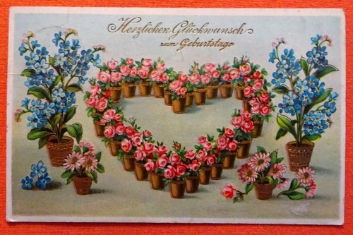   Ansichtskarte AK Herzlichen Glückwunsch zum Geburtstage (Herz aus Blumen) 