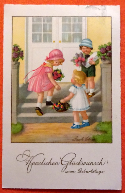   Ansichtskarte AK Herzlichen Glückwunsch zum Geburtstage (Künstlerkarte v. Pauli Ebner, 3 Kinder) 