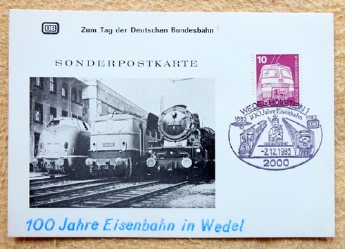   Ansichtskarte AK Sonderpostkarte 100 Jahre Eisenbahn in Wedel (mit Sonderstempel) 