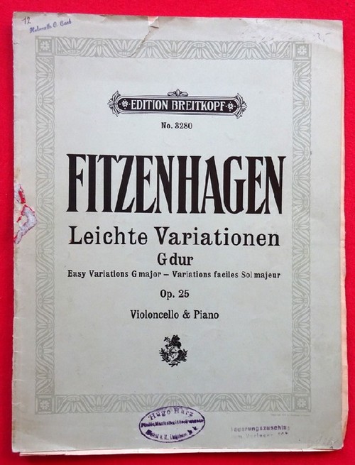 Fitzenhagen, Wilhelm  Leichte Variationen G dur Op. 25 (Violoncello & Piano) 