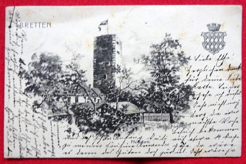   Ansichtskarte AK Bretten. Pfeifferturm mit Wappen 